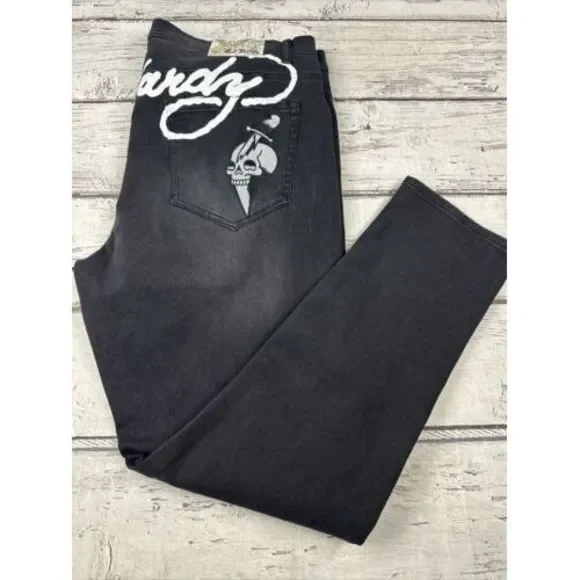 ED HARDY‎ EMBROIDERED SKULL SKINNY JEANS Men's Size 40 Black Wash NEW WITH TAGS